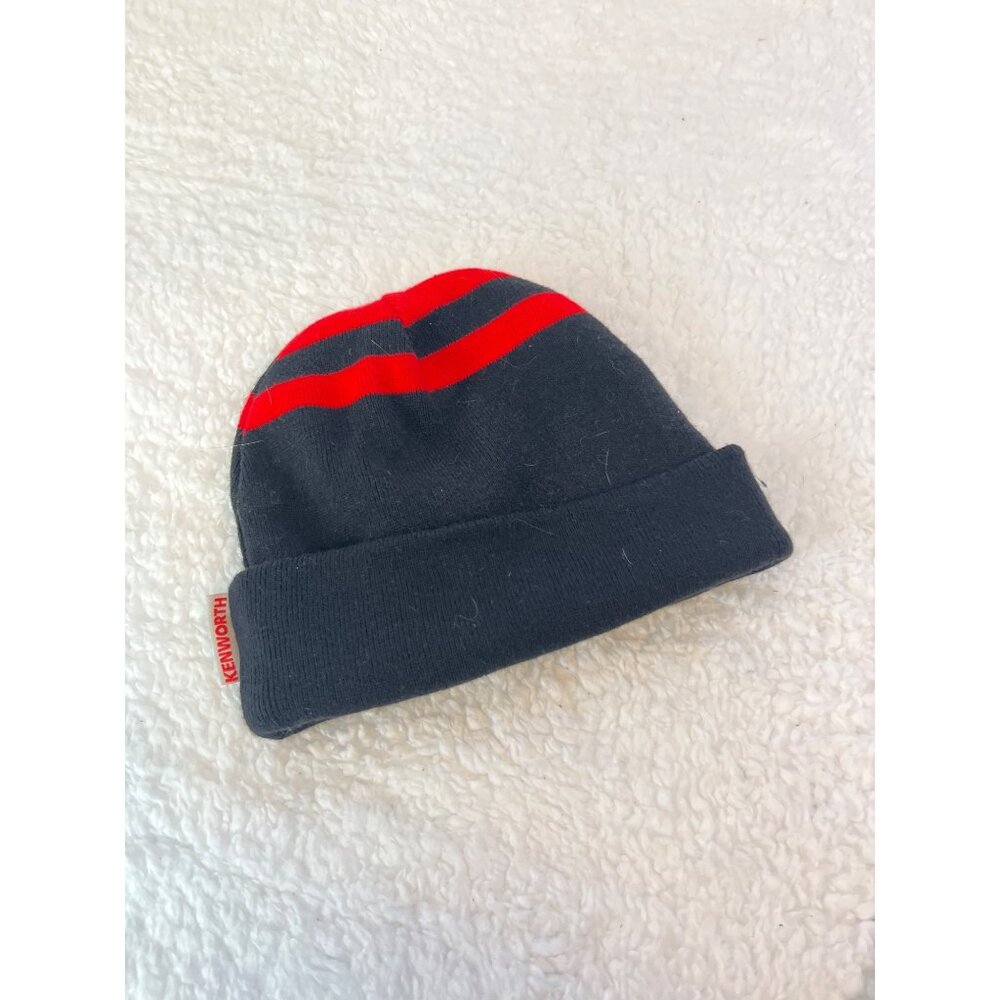 Kenworth Black and Red  Striped Beanie Hat Foldover Cuff NWOT Kenworth Trucks